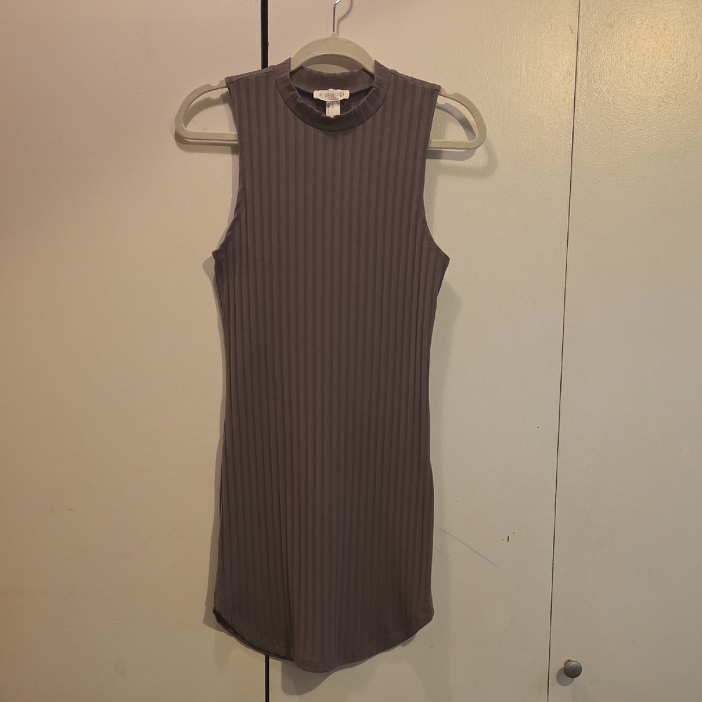 Sleeveless Ribbed Taupe/Mauve Dress